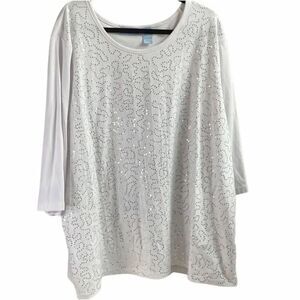 Liz & Me Sport 3X 26/28W White Sequin Embellished Top Plus Size Casual Chic